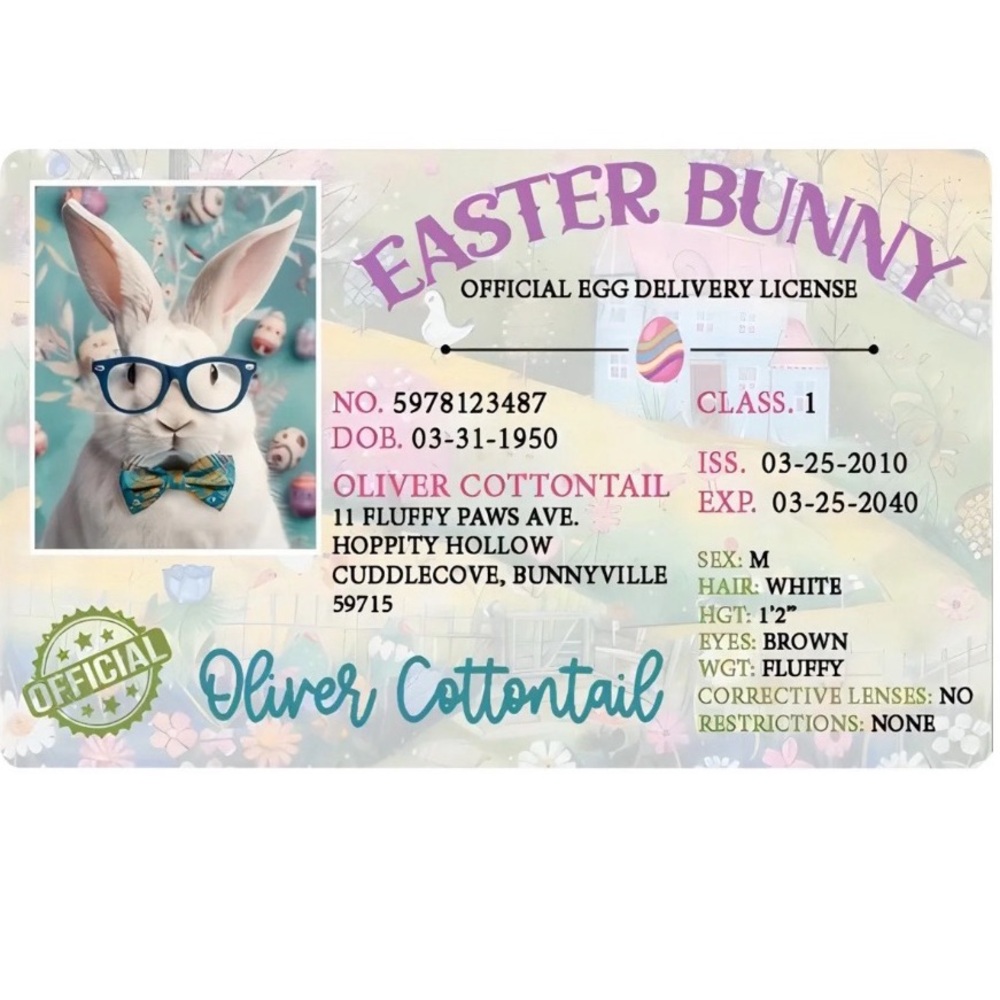 Easter Bunny Novelty License